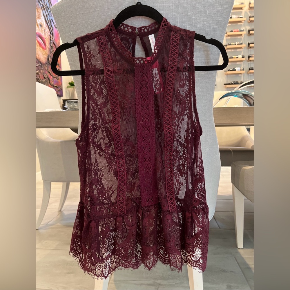 NWT Xhilaration Women's Burgundy Embroidered Lace Overlay Sleeveless Top M - Picture 1 of 9